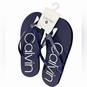 Calvin Klein Navy Flip Flops Size  6 NWT
